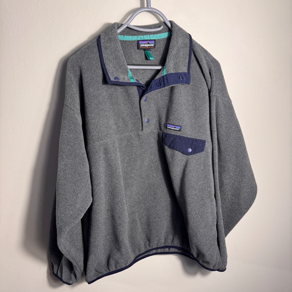 Patagonia Synchilla Snap-T Pullover Men's Large Gray Teal Navy 25450 FA18